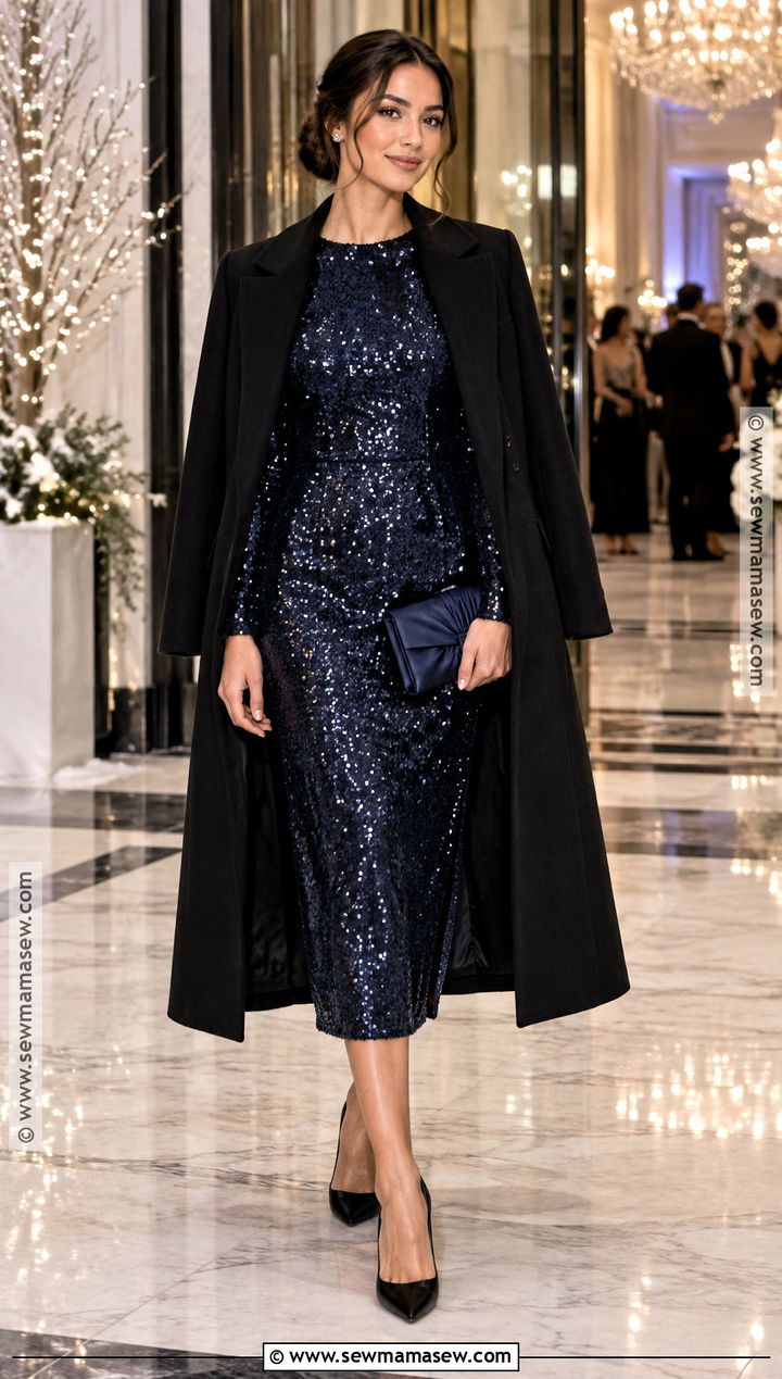 Midnight Blue Sequin Wedding Guest Dress - 15 Fall Winter Wedding Dresses