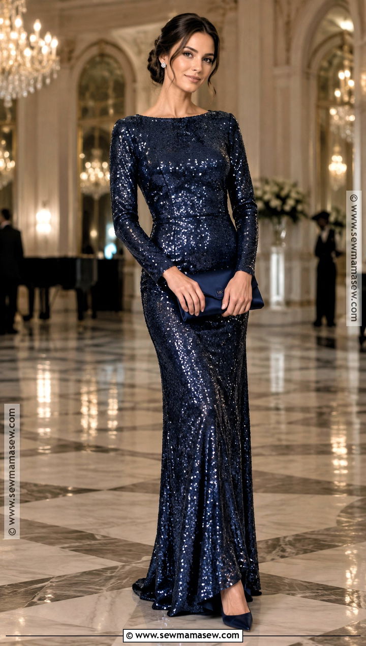 Midnight Blue Sequin Wedding Guest Dress - 15 October Formal Wedding Guest Dress Ideas