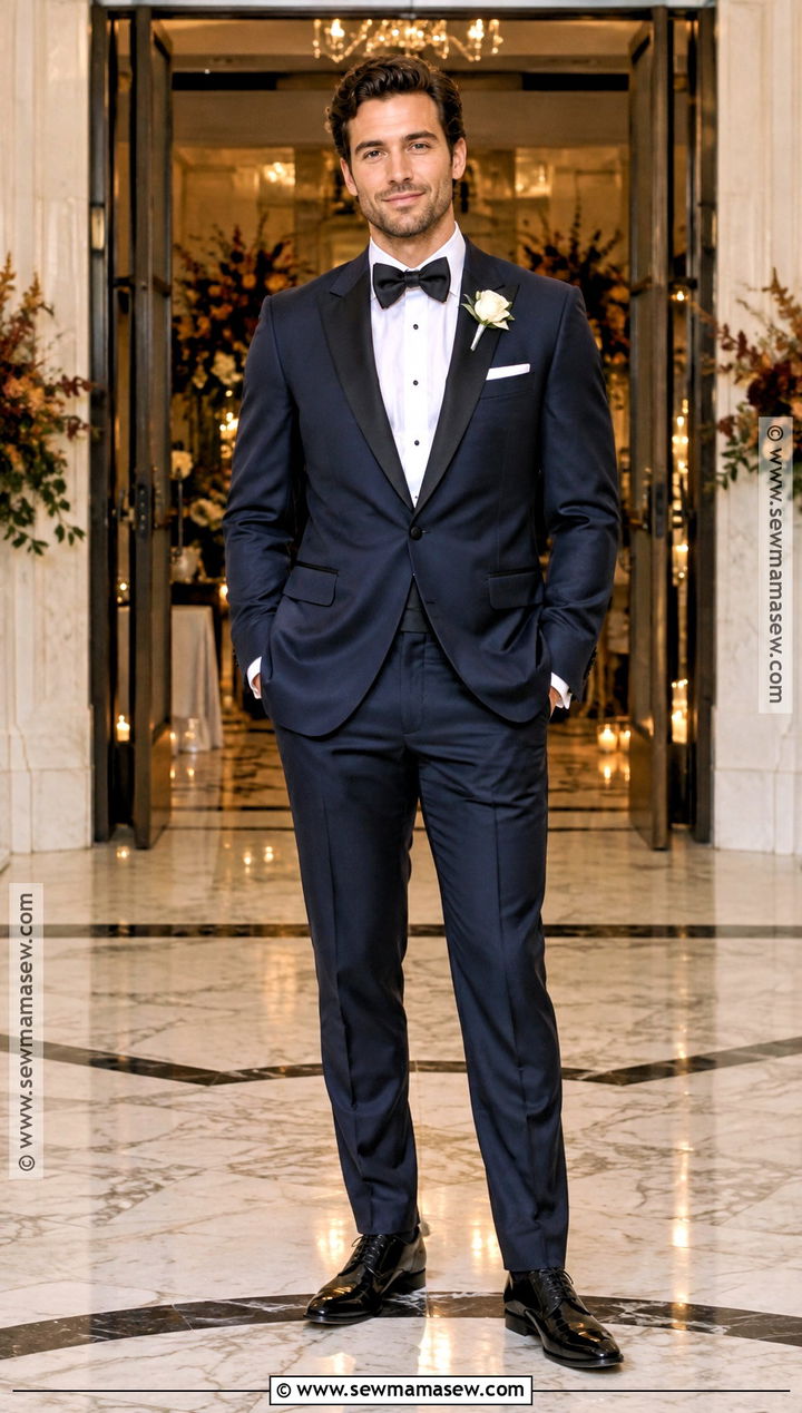 Midnight Blue Tuxedo Fall Groom Attire - 25 fall wedding groom attire ideas