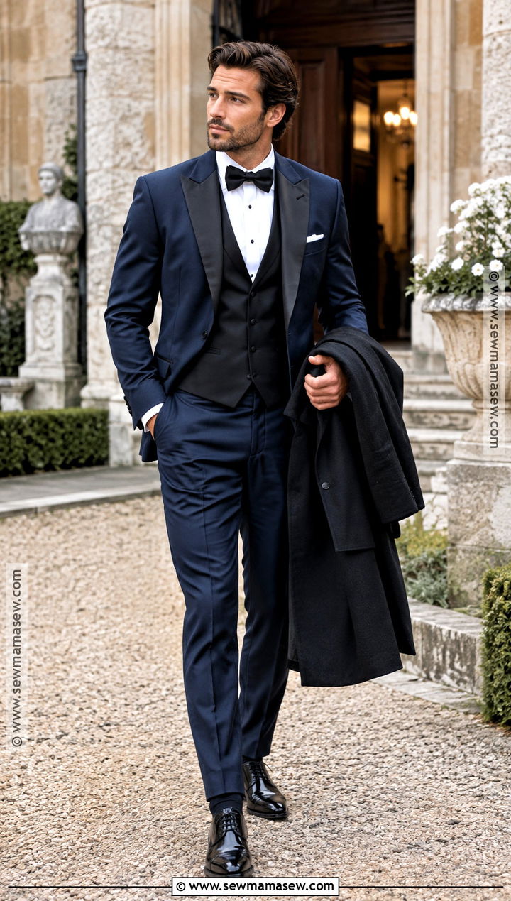 Midnight Blue Tuxedo Fall Wedding Attire - 20 fall wedding attire ideas for men
