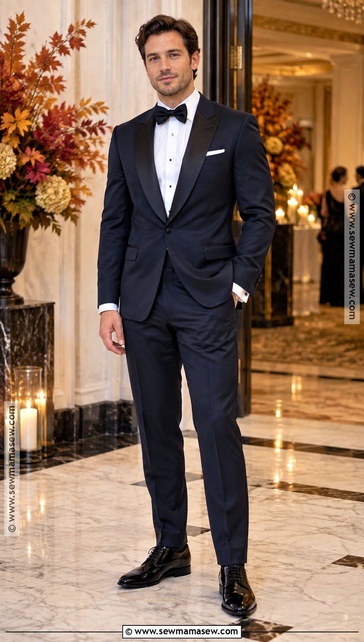 Midnight Blue Tuxedo Fall Wedding Guest Outfit - 20 mens fall wedding attire guest ideas
