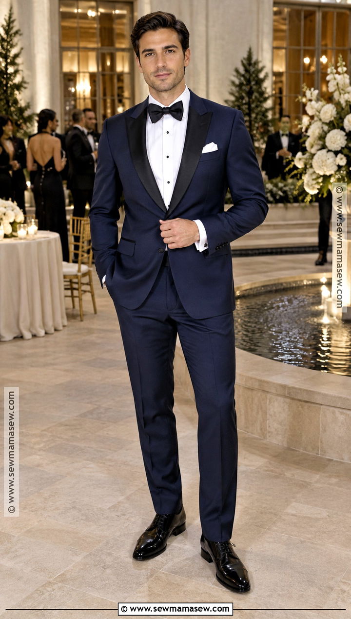 Midnight Blue Tuxedo Fall Wedding Guest Outfit - 15 fall wedding attire for men guest ideas