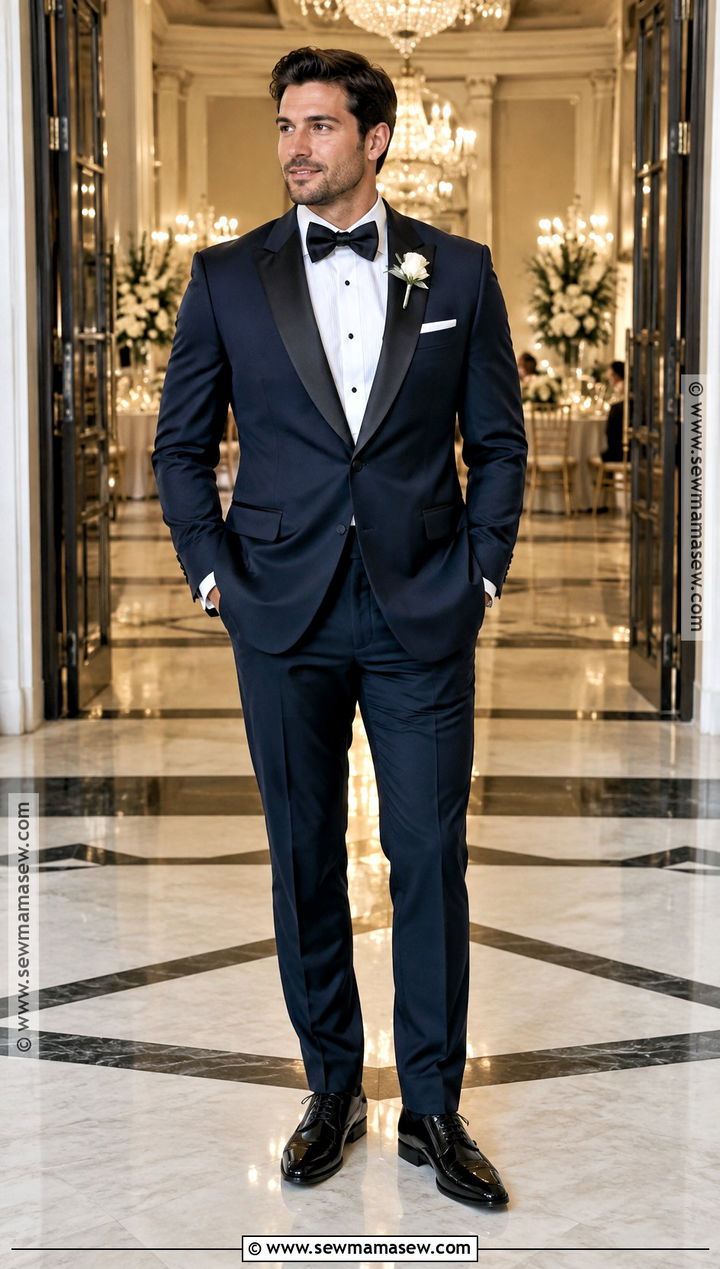 Midnight Blue Tuxedo Groom Outfit - 15 fall wedding attire for groom ideas