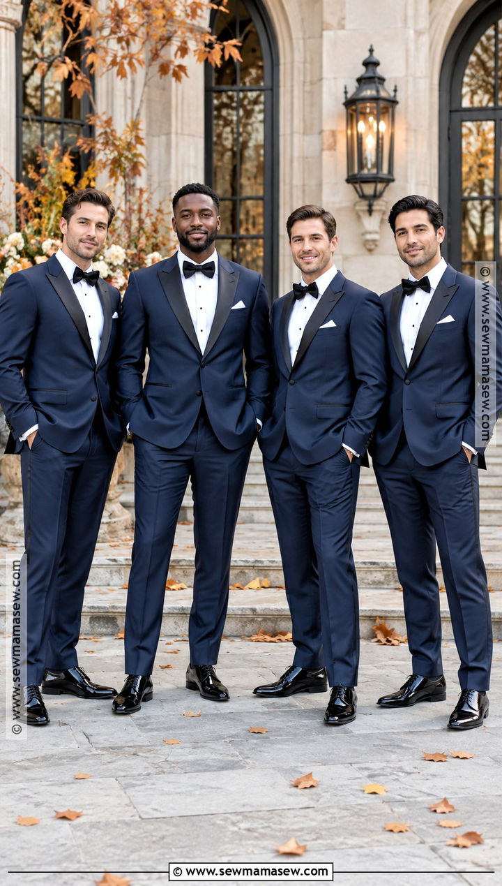 Midnight Blue Tuxedo Groomsmen Attire - 25 fall wedding groomsmen attire ideas