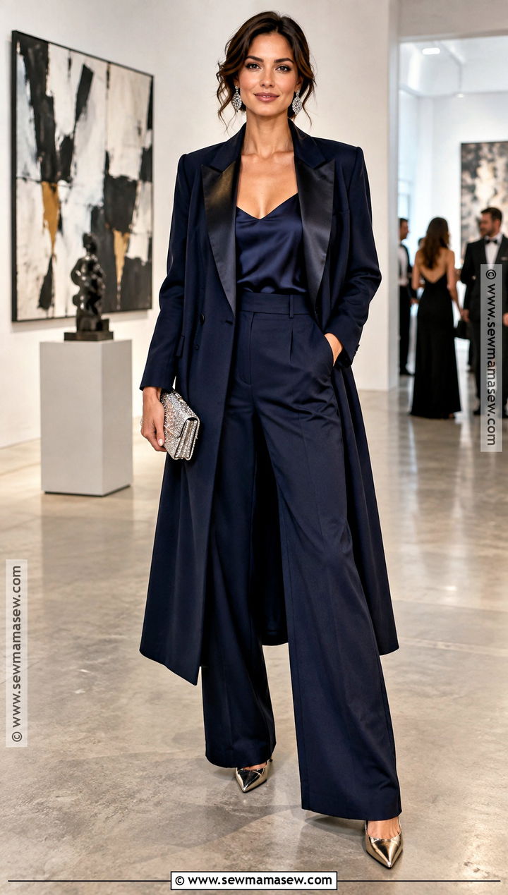 Midnight Blue Tuxedo Jumpsuit Outfit - 15 Black Tie Optional Wedding Guest Dress Fall Ideas