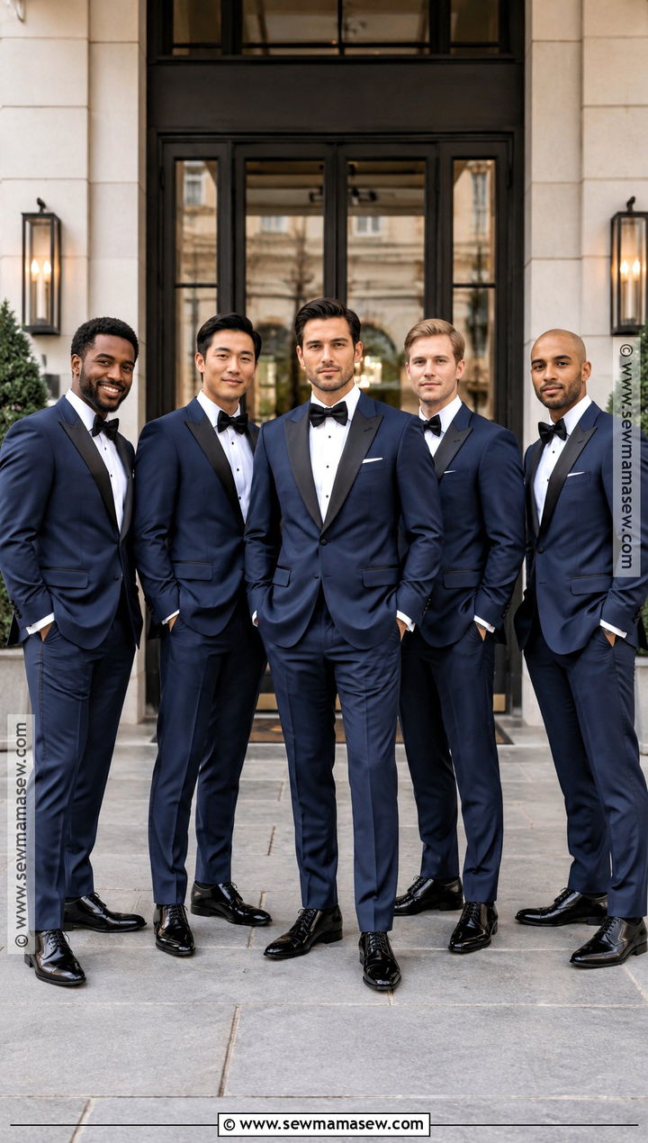 Midnight Blue Tuxedo With Black Bow Tie - 15 november groomsmen attire ideas