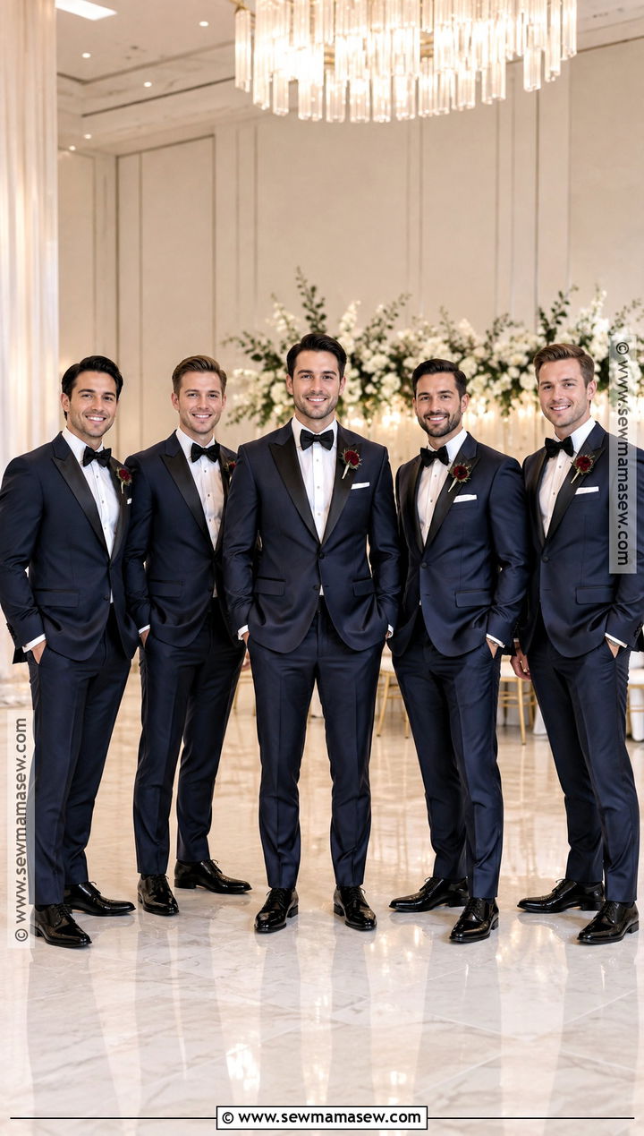Midnight Blue Tuxedos With Black Accessories - 15 groomsmen attire autumn ideas