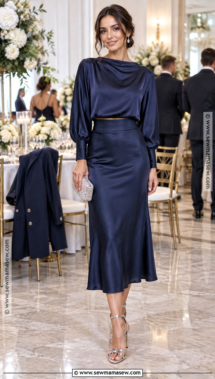 Midnight Blue Two Piece Fall Cocktail Outfit - 20 Fall Cocktail Attire Ideas for Women