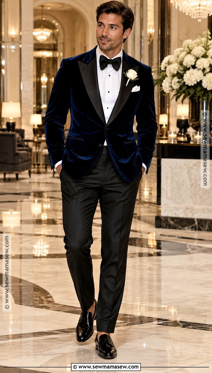 Midnight Blue Velvet Tuxedo October Groom Attire - 15 october groom attire ideas
