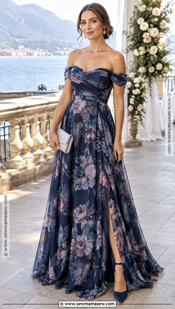 Midnight Blue Watercolor Floral Bridesmaid Dress - 15 floral bridesmaid dresses fall