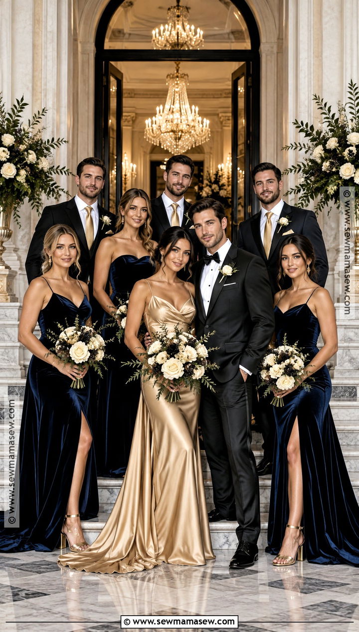 Midnight Blue and Gold Bridal Party Attire - 15 Fall Bridal Party Attire Color Schemes Ideas