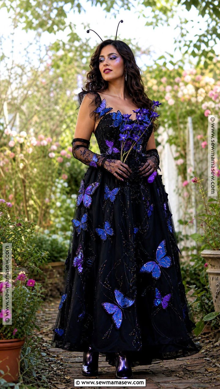 Midnight Butterfly Long Black Dress Costume - 30 long black dress halloween costume ideas