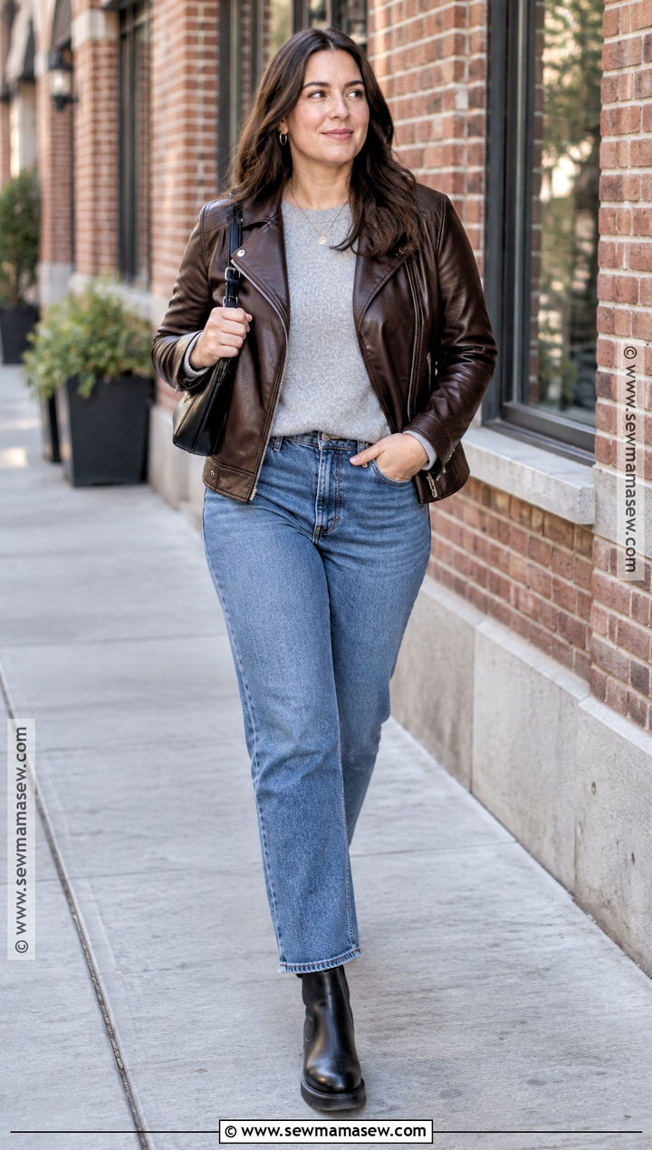 Midsize Autumn Outfit With Faux Leather Jacket - 15 autumn outfits casual midsize