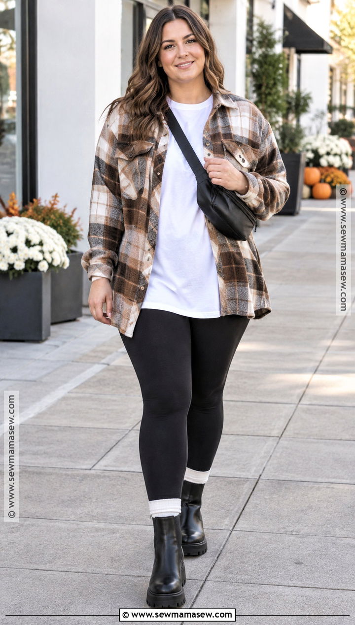 Midsize Autumn Outfit With Leggings And Shacket - 15 autumn outfits casual midsize