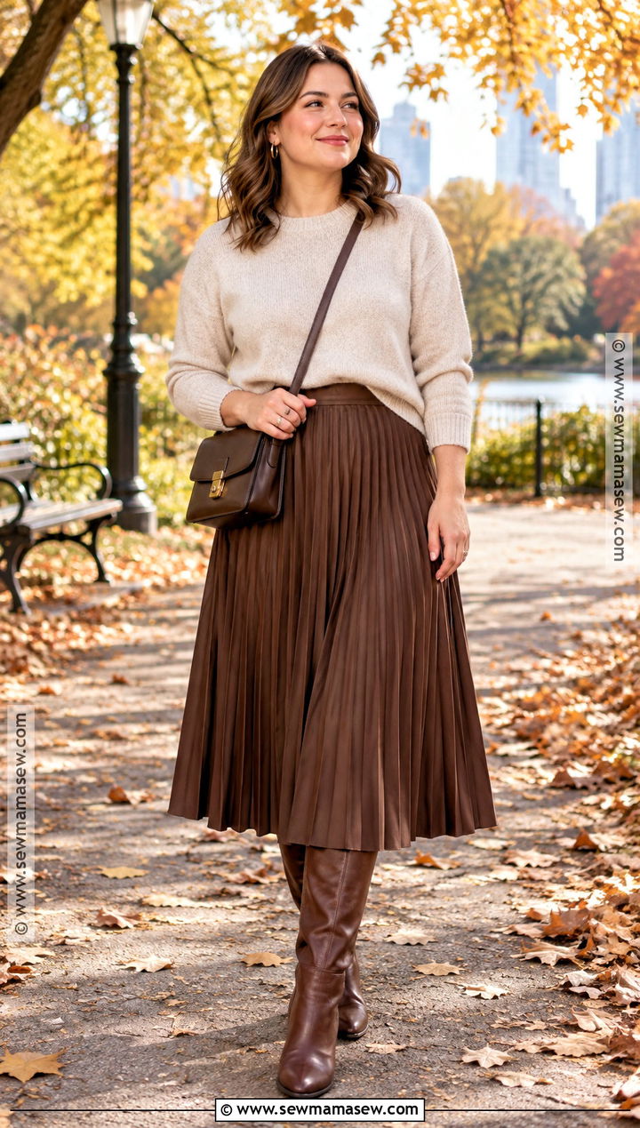 Midsize Autumn Outfit With Midi Skirt And Sweater - 15 autumn outfits casual midsize