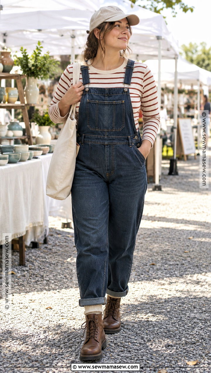 Midsize Autumn Outfit With Overalls And Striped Top - 15 autumn outfits casual midsize