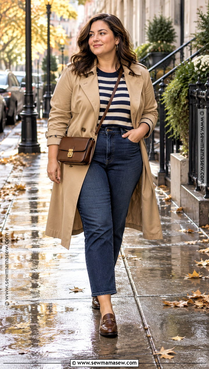 Midsize Autumn Outfit With Trench Coat And Jeans - 15 autumn outfits casual midsize