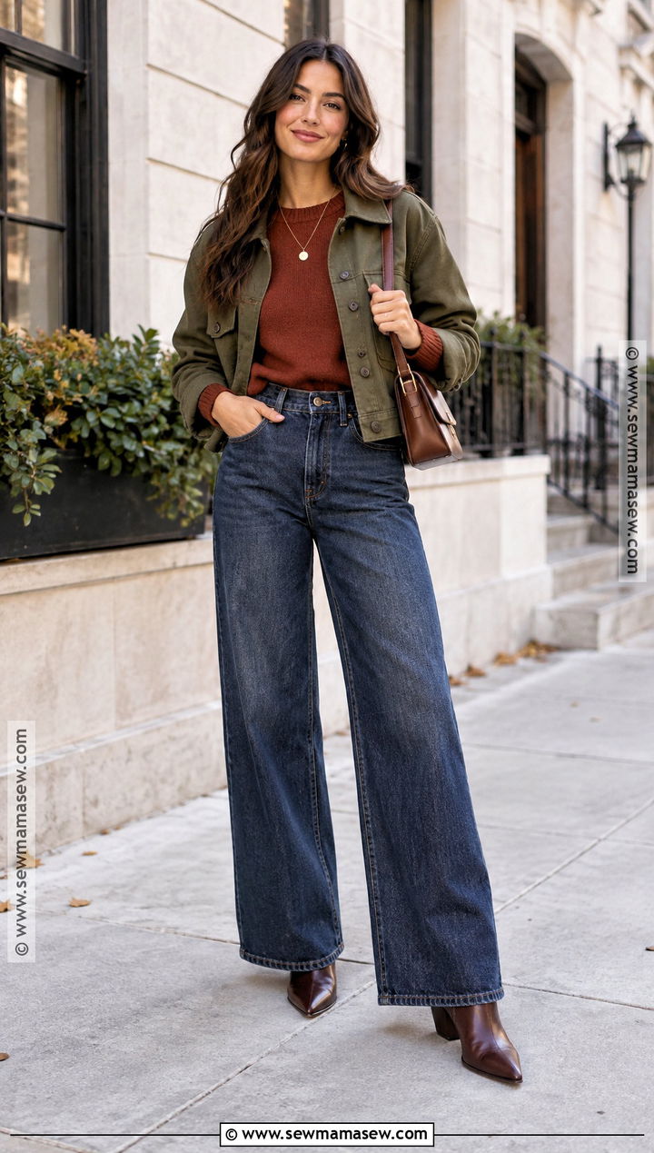 Midsize Autumn Outfit With Wide Leg Jeans - 15 autumn outfits casual midsize
