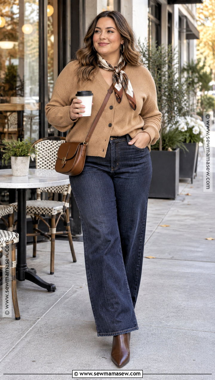 Midsize Fall Cardigan Outfit With Wide Leg Jeans - 15 fall outfit inspo 2026 midsize ideas