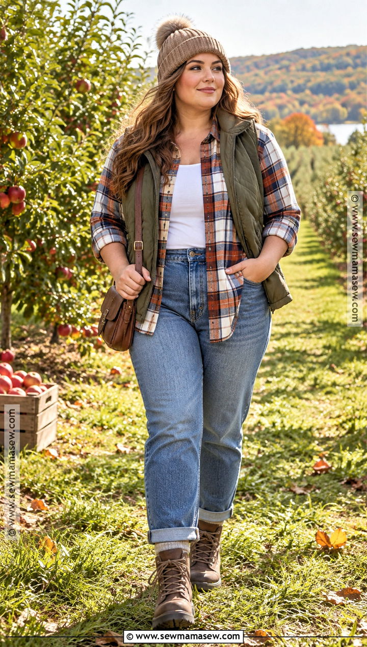 Midsize Fall Flannel Shirt And Relaxed Jeans Outfit - 25 mid size outfits fall