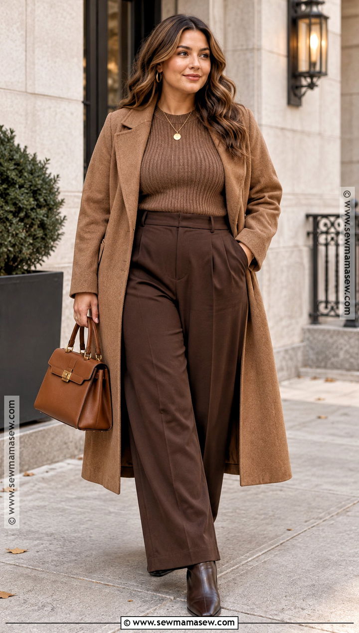 Midsize Fall Monochrome Outfit With Brown Trousers - 15 fall outfit inspo 2026 midsize ideas