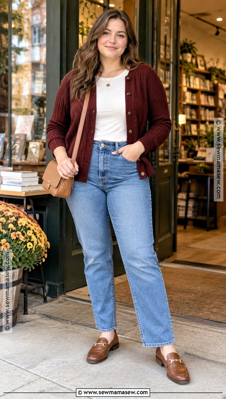Midsize Fall Outfit With A Cardigan And Jeans - 15 simple fall outfits midsize