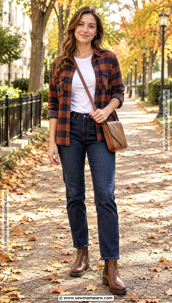 Midsize Fall Outfit With A Flannel Shirt - 15 simple fall outfits midsize