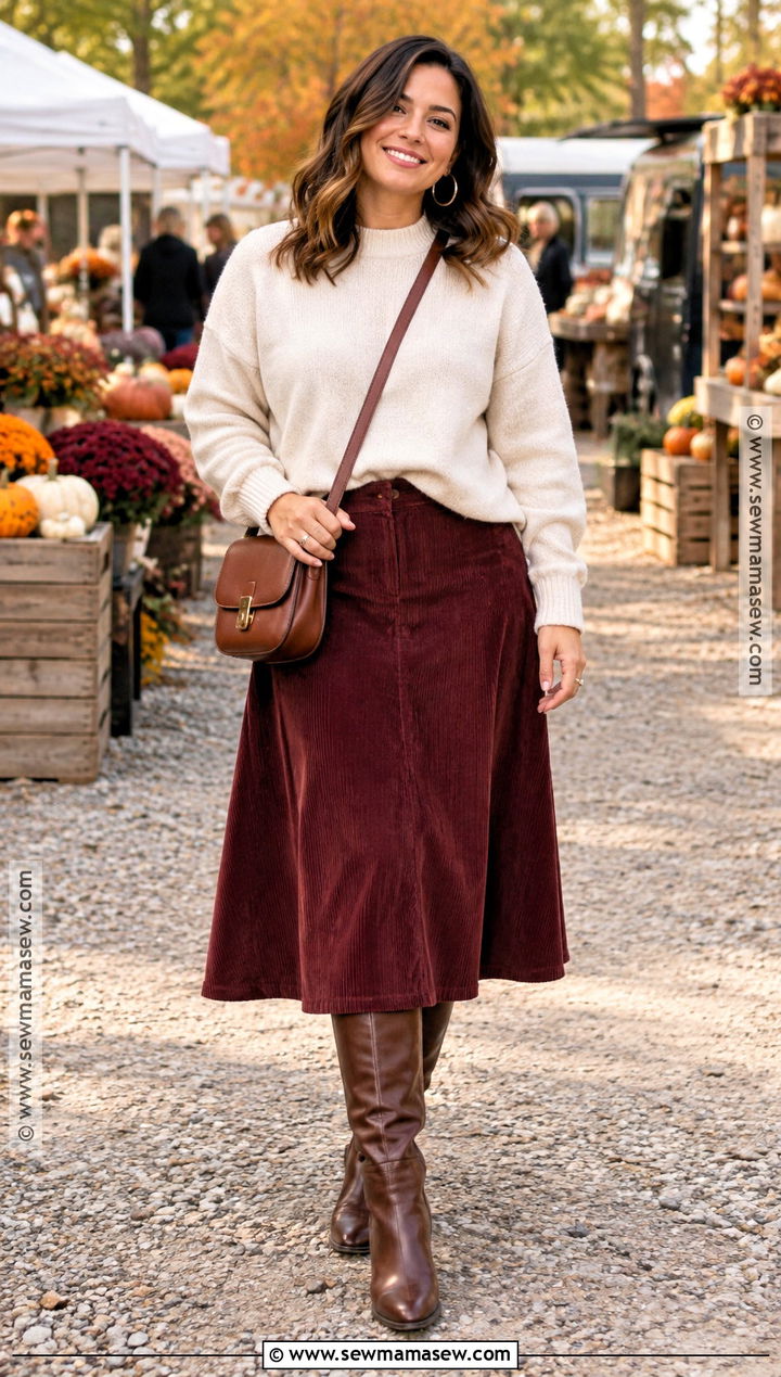 Midsize Fall Outfit With A Sweater And Skirt - 15 simple fall outfits midsize