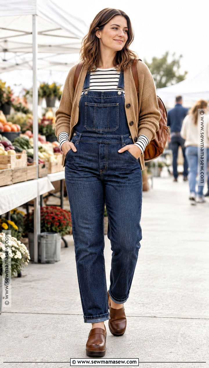 Midsize Fall Overalls And Striped Top Outfit - 25 mid size outfits fall