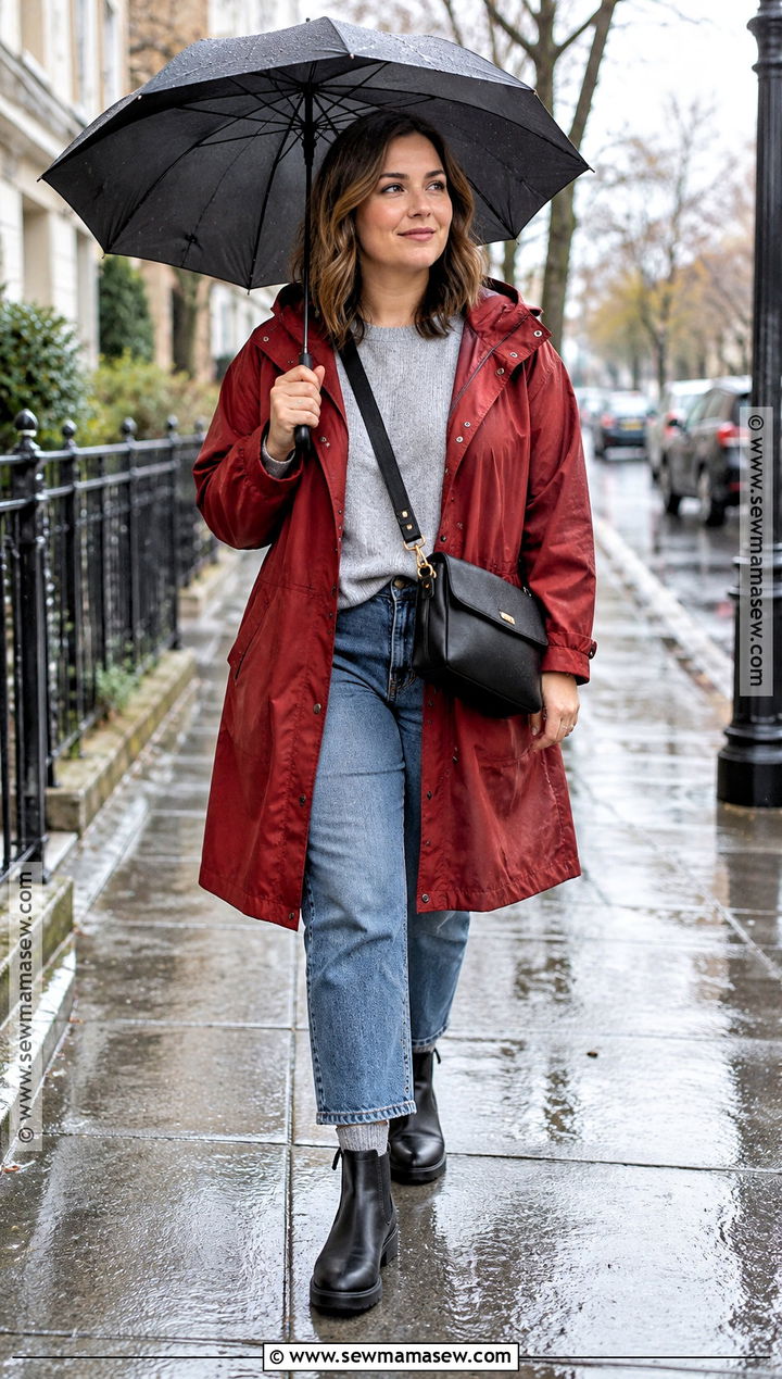 Midsize Fall Raincoat And Cropped Jeans Outfit - 25 mid size outfits fall