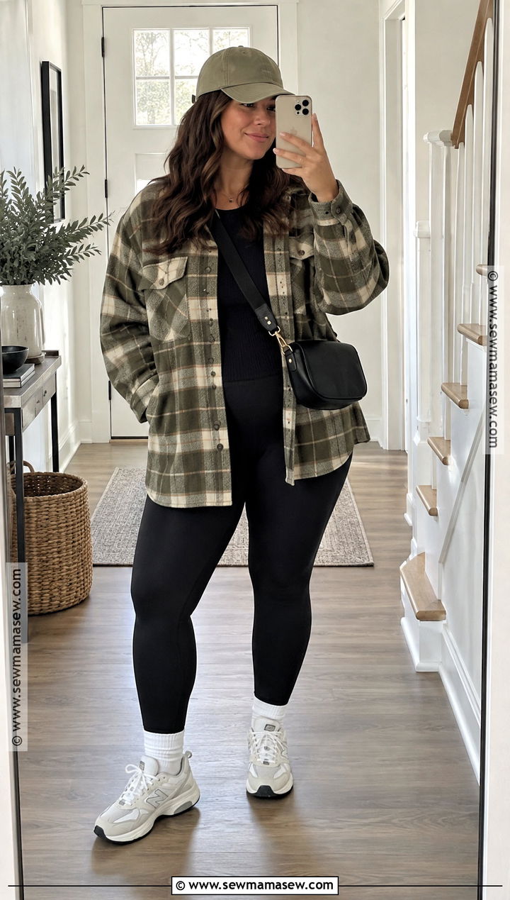 Midsize Fall Shacket And Leggings Outfit - 25 mid size outfits fall