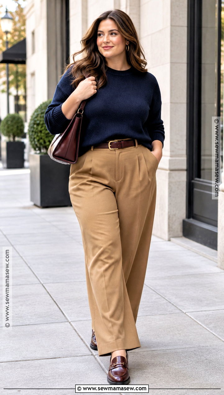 Midsize Fall Sweater And Tailored Trousers Outfit - 25 mid size outfits fall