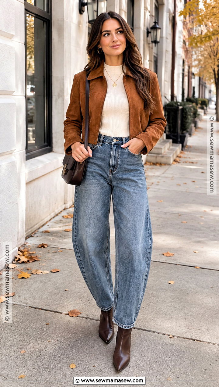 Midsize Suede Jacket And Barrel Jeans Outfit - 15 fall 2026 outfits midsize