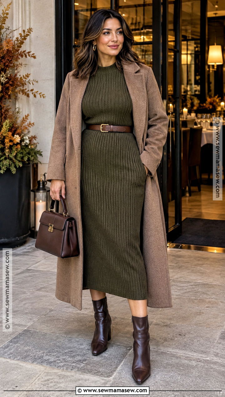 Midsize Thanksgiving Knit Midi Dress And Ankle Boots Outfit - 15 midsize thanksgiving outfit ideas