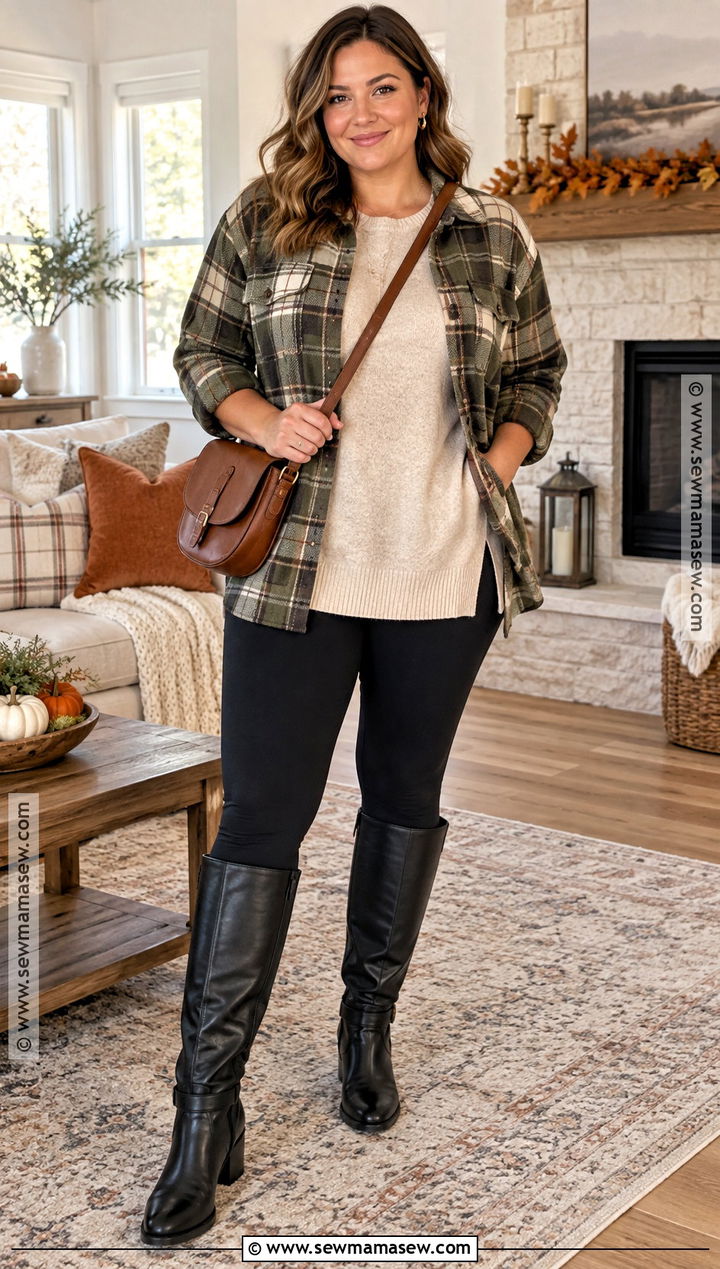 Midsize Thanksgiving Leggings And Tunic Sweater Outfit - 15 midsize thanksgiving outfit ideas