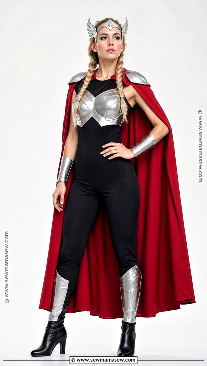 Mighty Thor Costume With Silver Armor And Red Cape - 30 Female Superhero Costumes