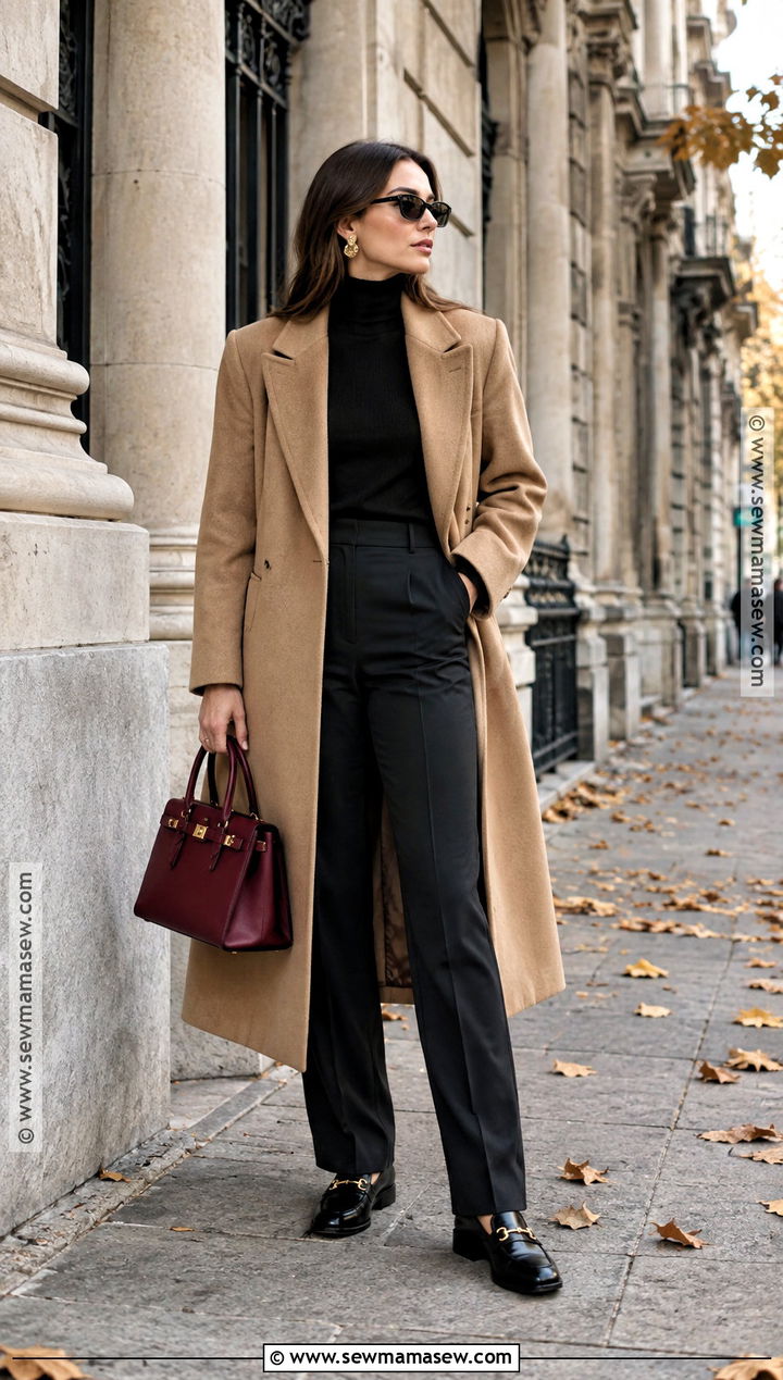 Milan Fall Camel Coat and Black Turtleneck Outfit - 20 Milan Outfits Fall