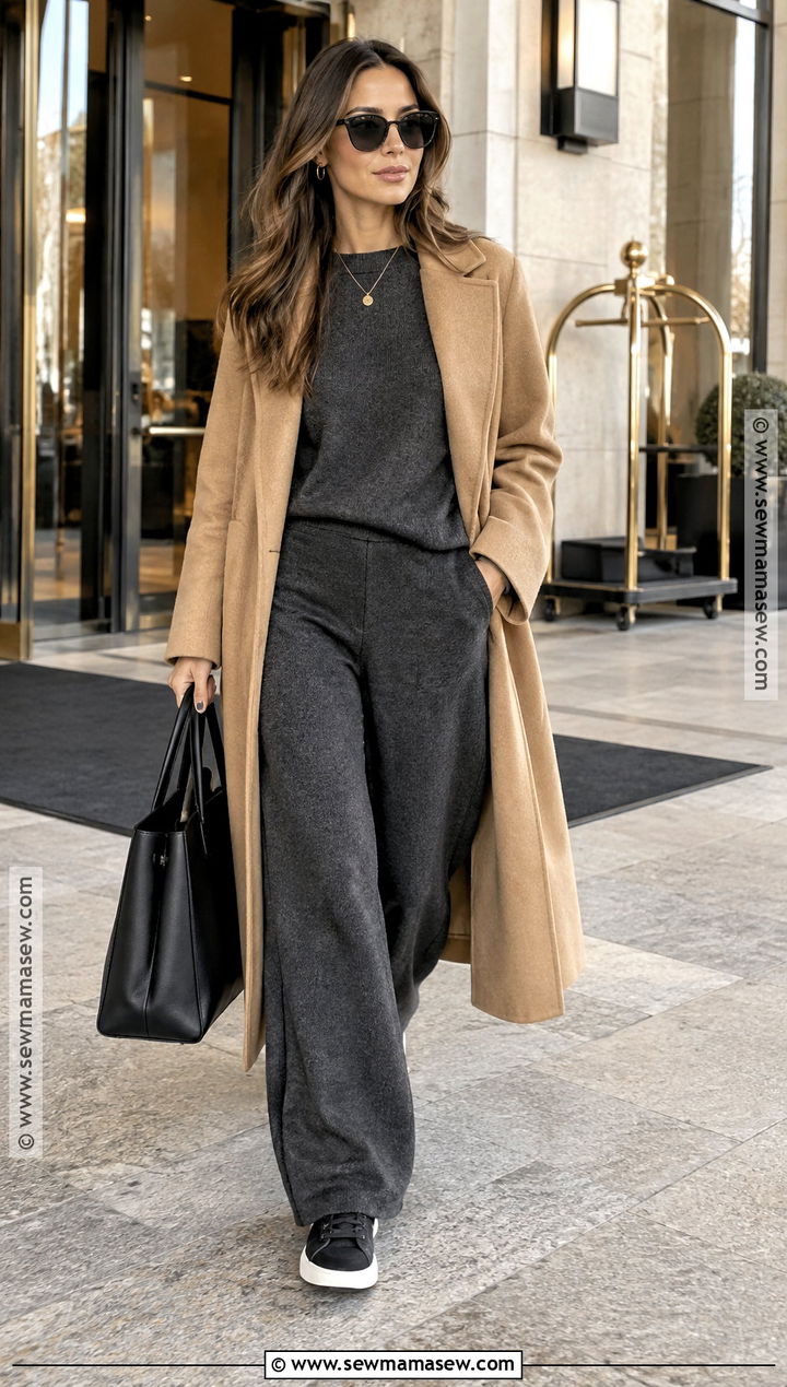 Milan October Matching Knit Set And Long Coat Outfit - 20 milan october outfit ideas