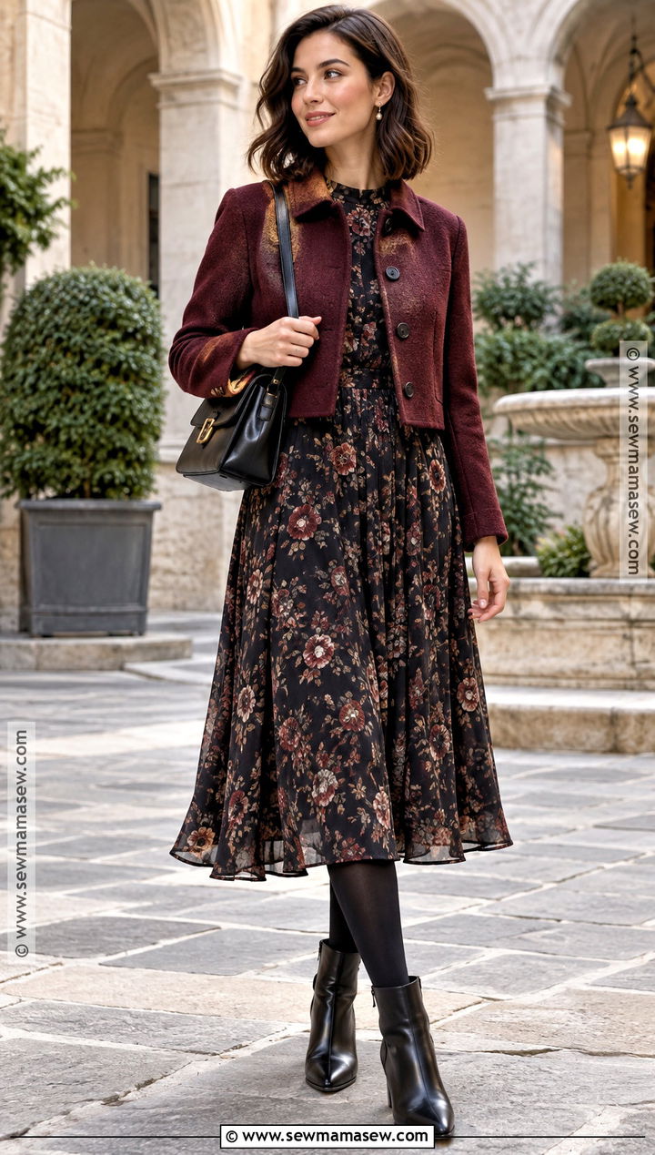 Milan October Midi Dress And Cropped Jacket Outfit - 20 milan october outfit ideas