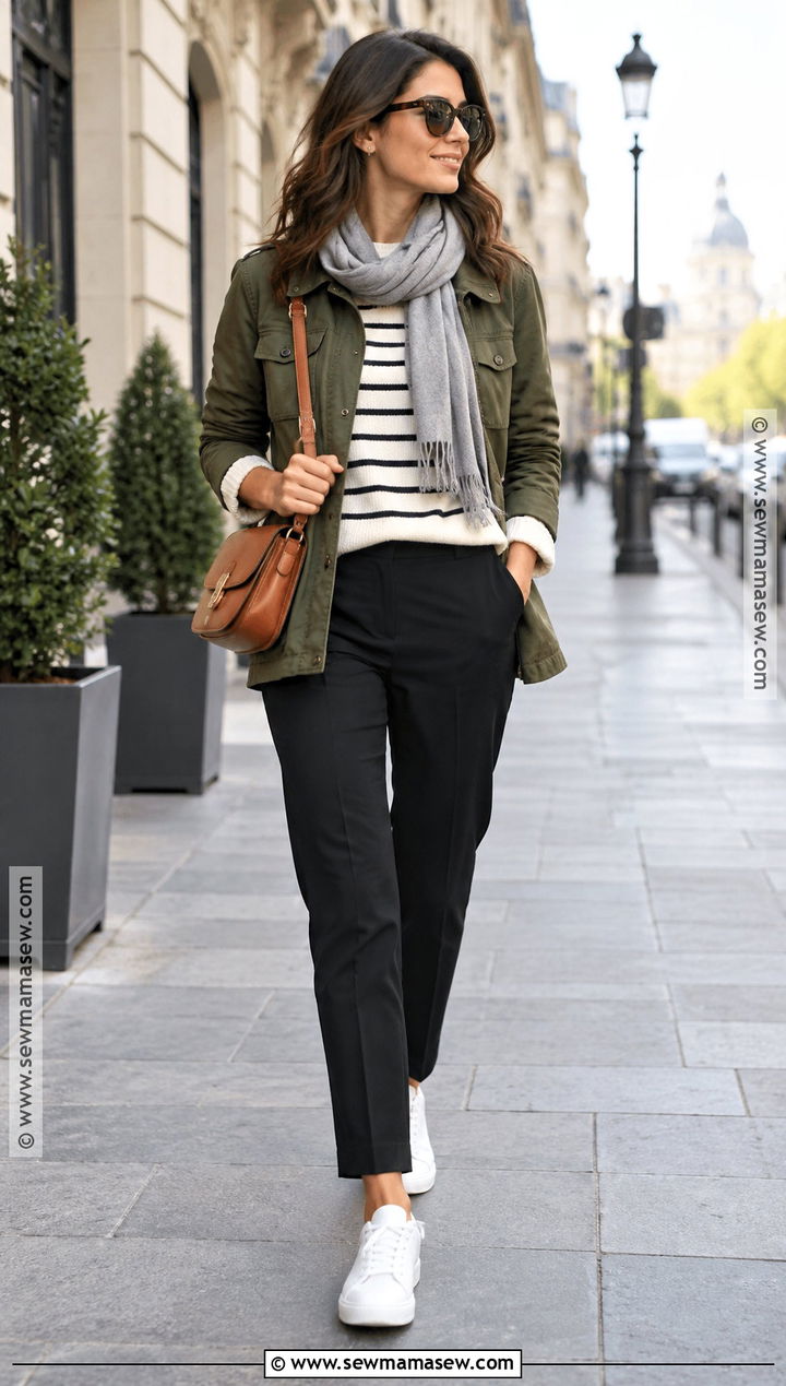 Milan October Utility Jacket And Striped Sweater Outfit - 20 milan october outfit ideas