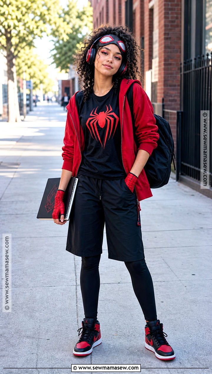 Miles Morales Hoodie And Shorts Costume - 30 girl spiderman costume ideas