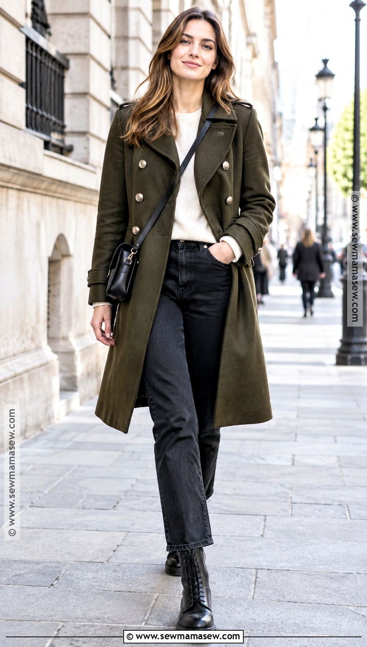 Military Coat Outfit With Black Jeans - 25 autumn coat ideas