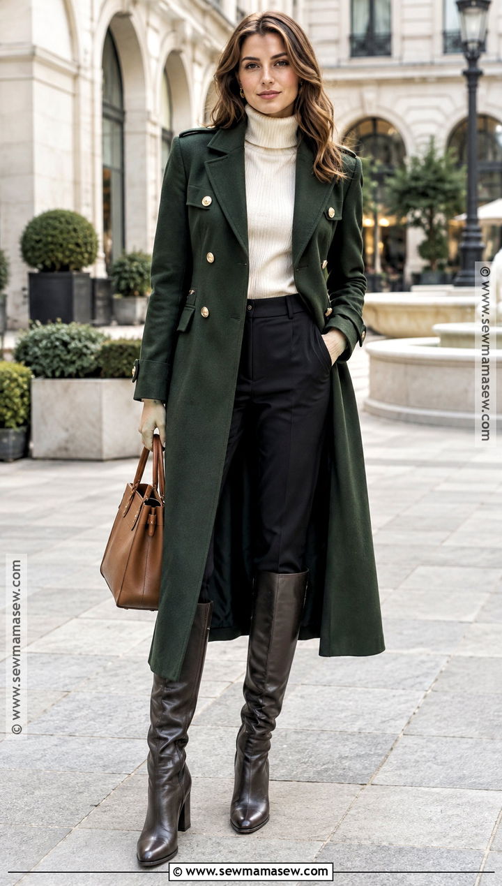 Military Coat With Turtleneck And Boots - 25 fall coats
