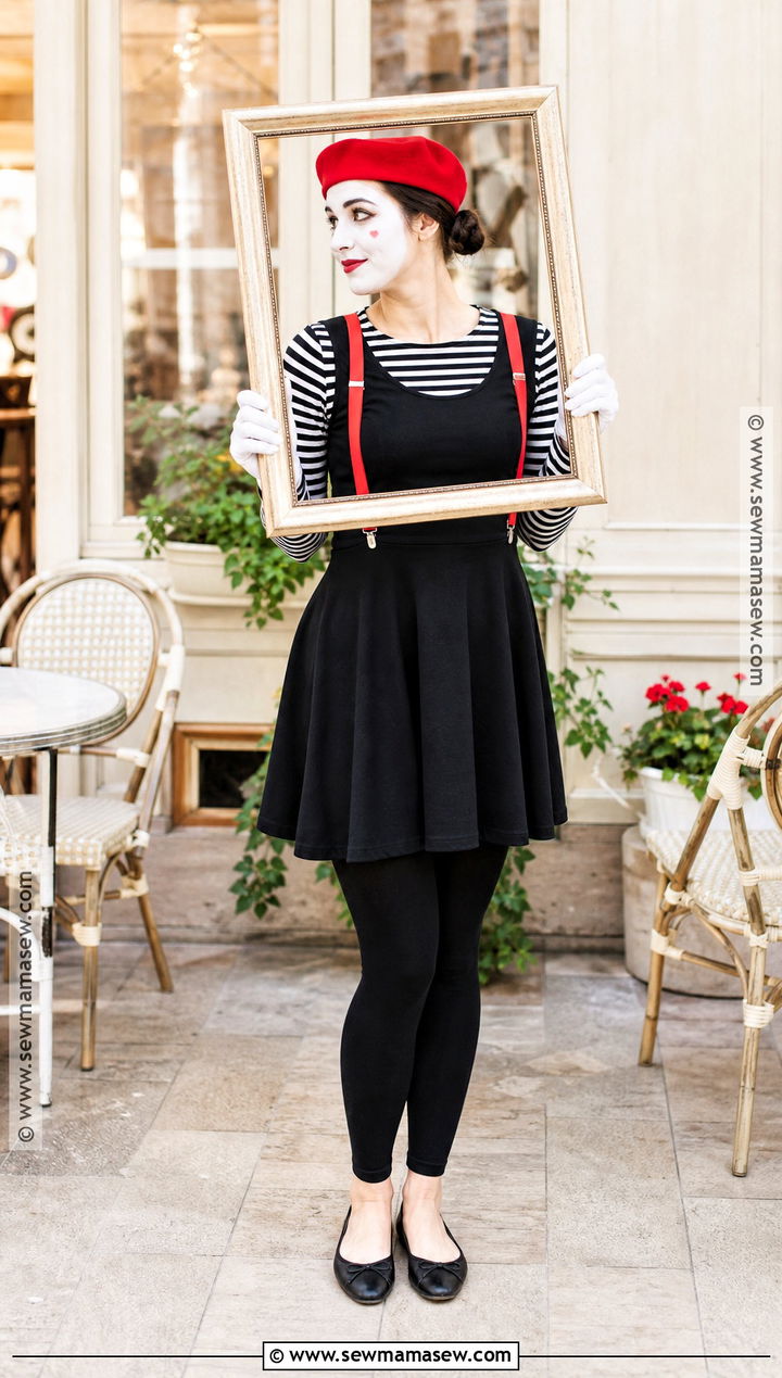 Mime Costume With Black Dress And Stripes - 40 black dress halloween costume ideas