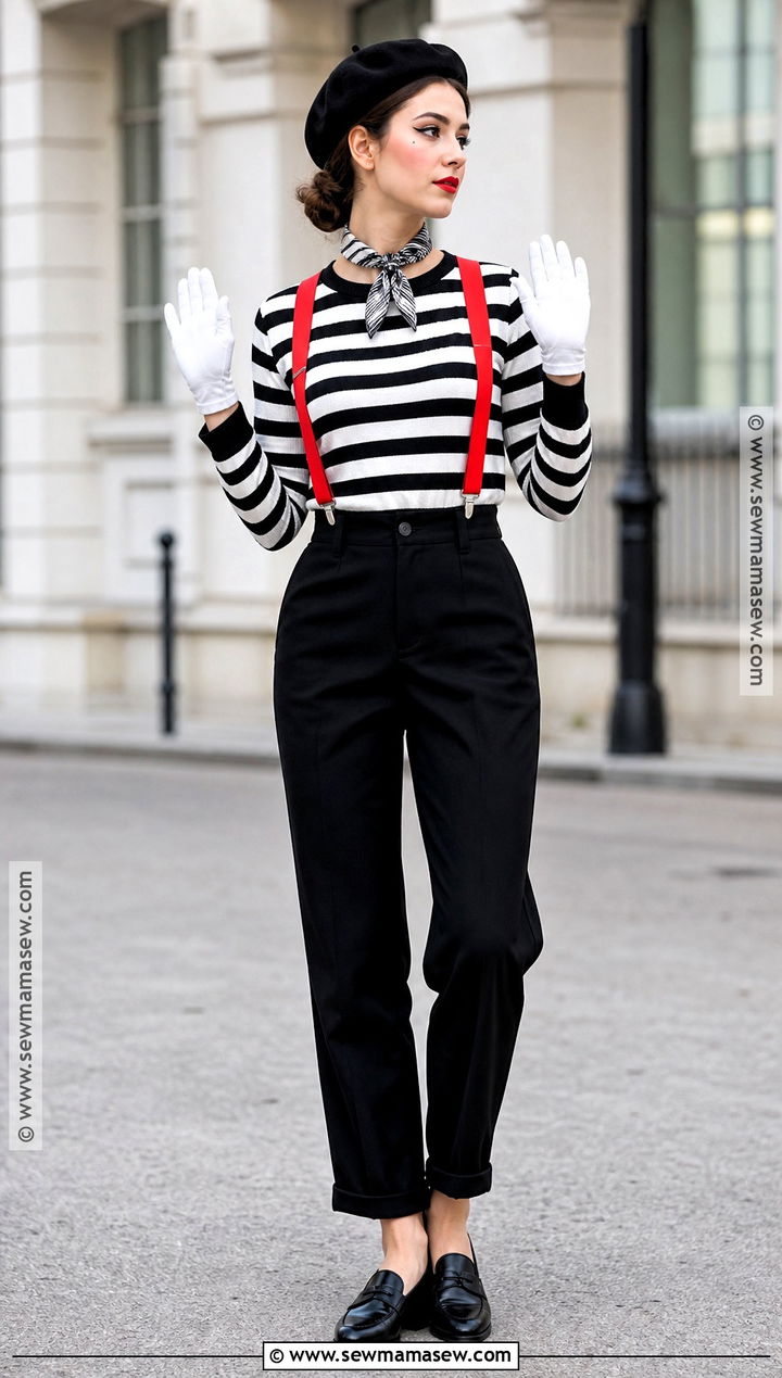 Mime Halloween Outfit With Striped Sweater - 35 Halloween Outfits for Women