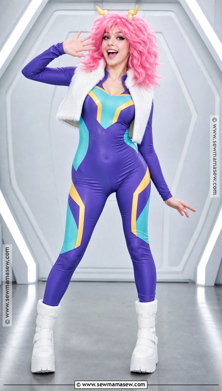 Mina Ashido Costume With Purple Jumpsuit - 30 pink hair costume ideas