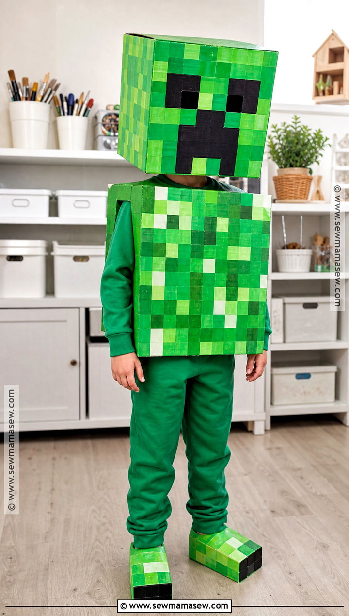 Minecraft Creeper Costume With Cardboard Head - 30 boys costume ideas