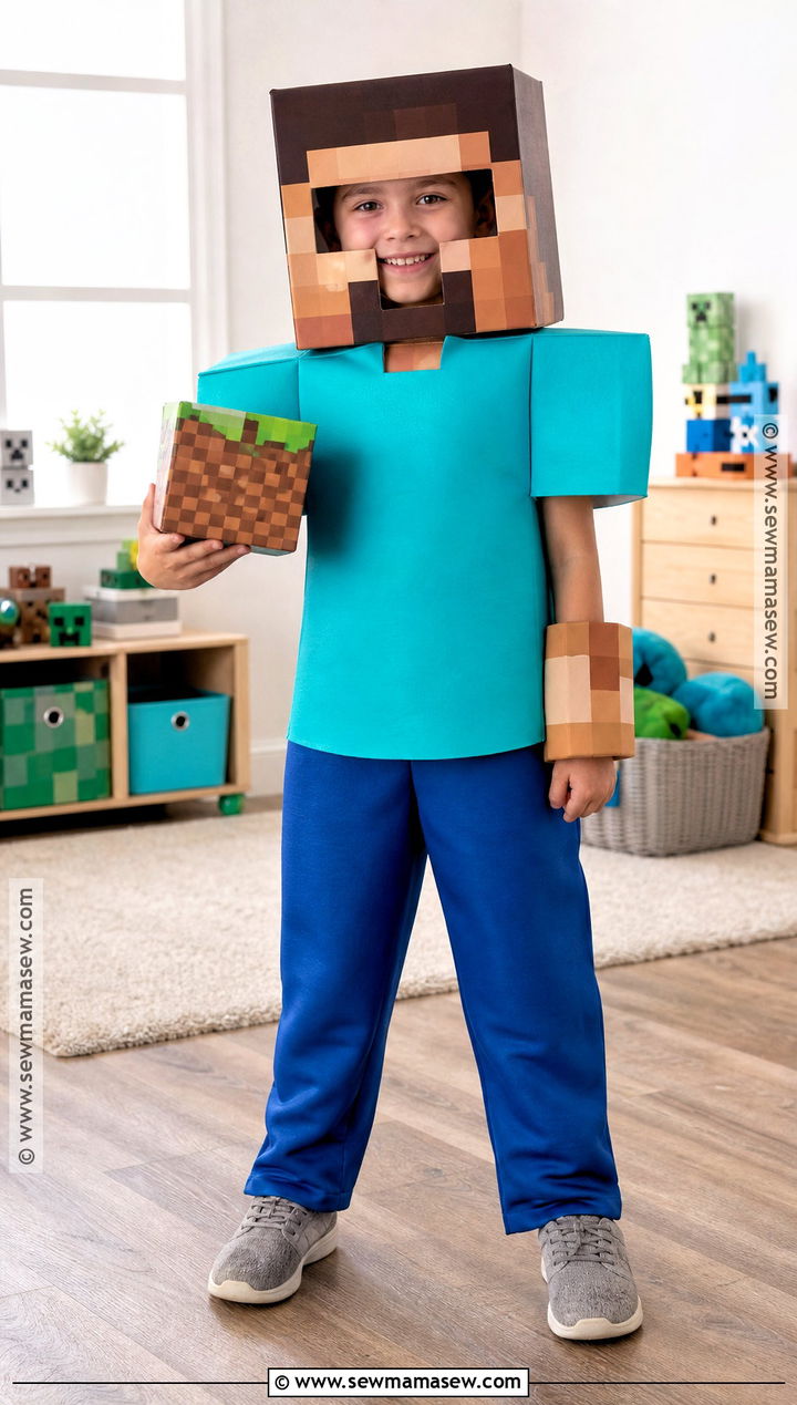 Minecraft Steve Costume With Block Head - 40 boys halloween costumes