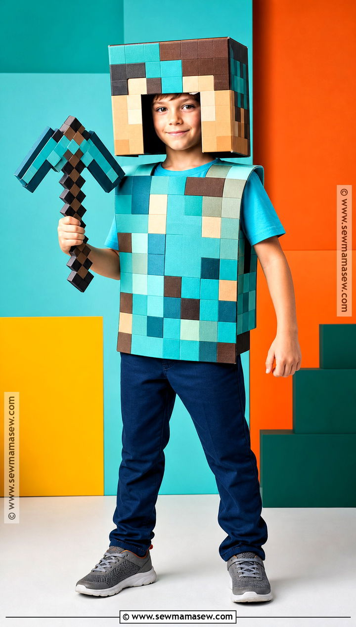 Minecraft Steve Costume With Cardboard Armor - 30 halloween costumes kids for boys