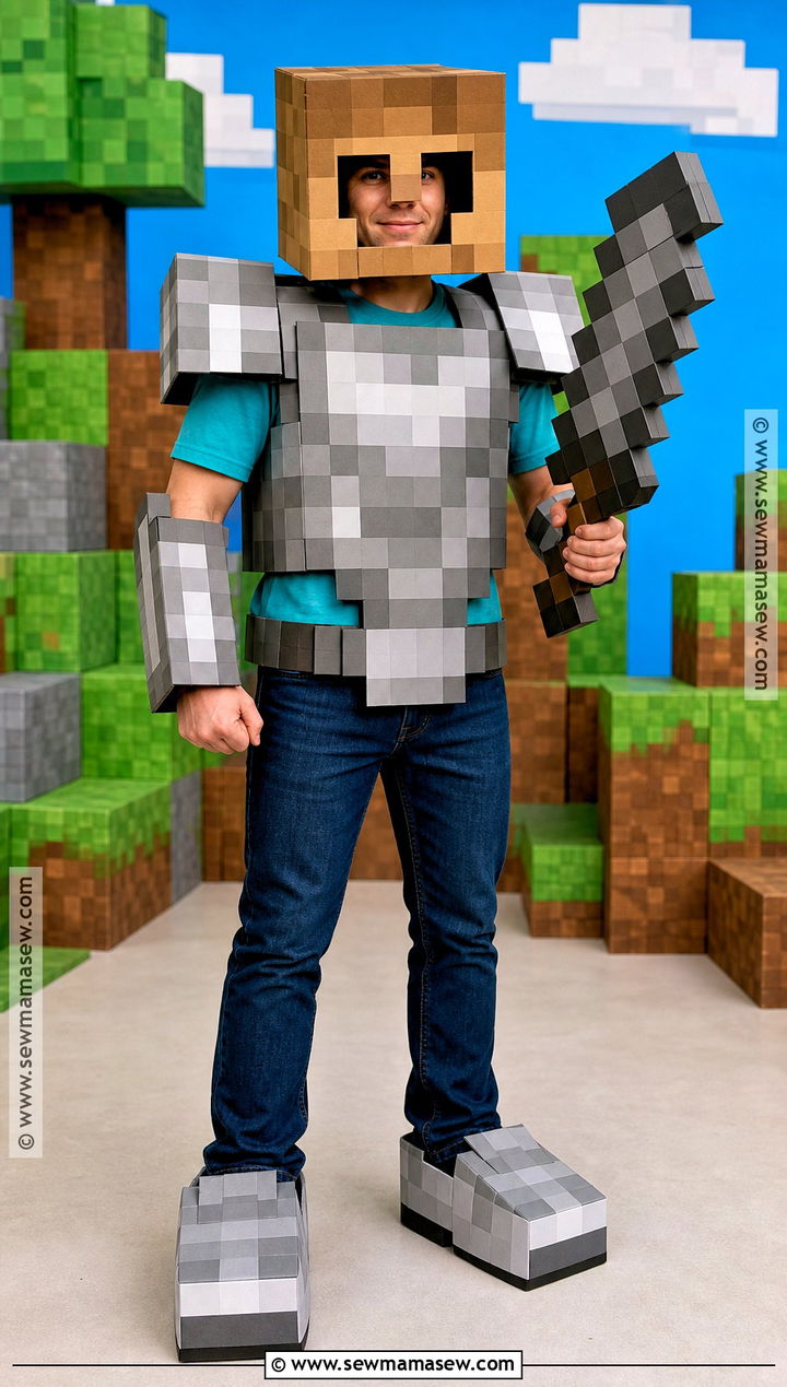 Minecraft Steve Costume With Pixel Armor - 45 Halloween Costumes for Men